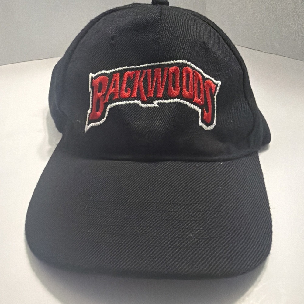 Backwoods Baseball Cap Hat Black Red Embroidered Logo Adjustable Strapback